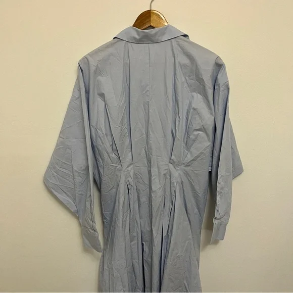 By Anthropologie Pleated Buckle Midi Shirt Dress Size 16W Blue - Picture 6 of 9